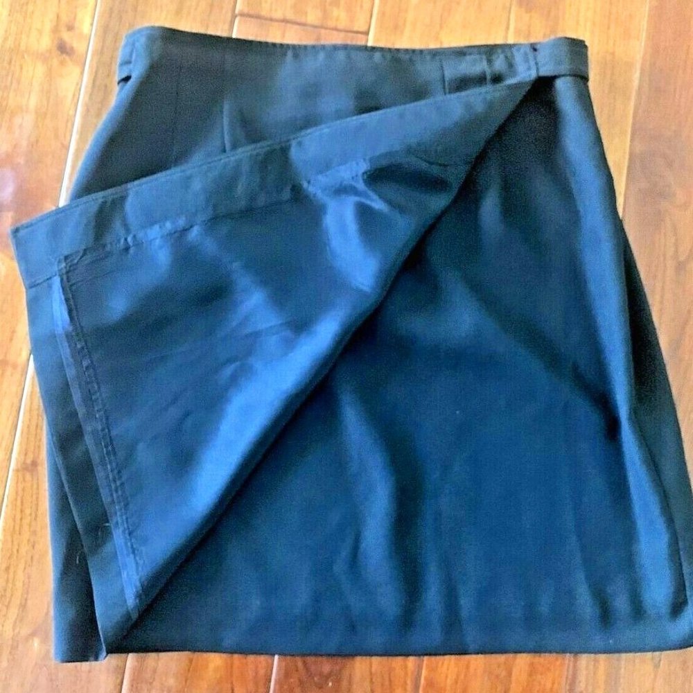 DAVID N Pencil Skirt Size 16 Black Classic Wrap Flat Pleat Fully Lined Vintage
